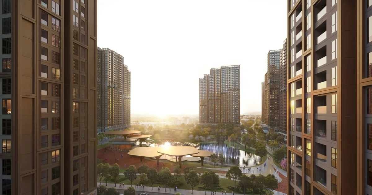 Không gian công viên trung tâm và các tòa căn hộ trong đại đô thị Ocean City, khu vực lân cận The CityOn