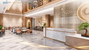 Quầy lễ tân clubhouse Flora Mizuki tại khu đô thị Mizuki Park